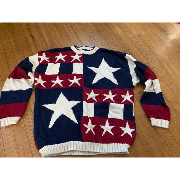 XL VTG 80s 90s Old Glory American Flag Red White Blue Knit Sweater Patriotic USA - Picture 1 of 4